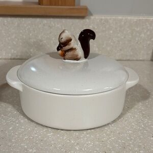 White Ceramic brie baker Dish with Squirrel Handle